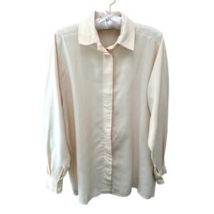 HALSTON III 100% Silk Cream Blouse Vintage Hong Kong Minimalist Shirt | Size 12